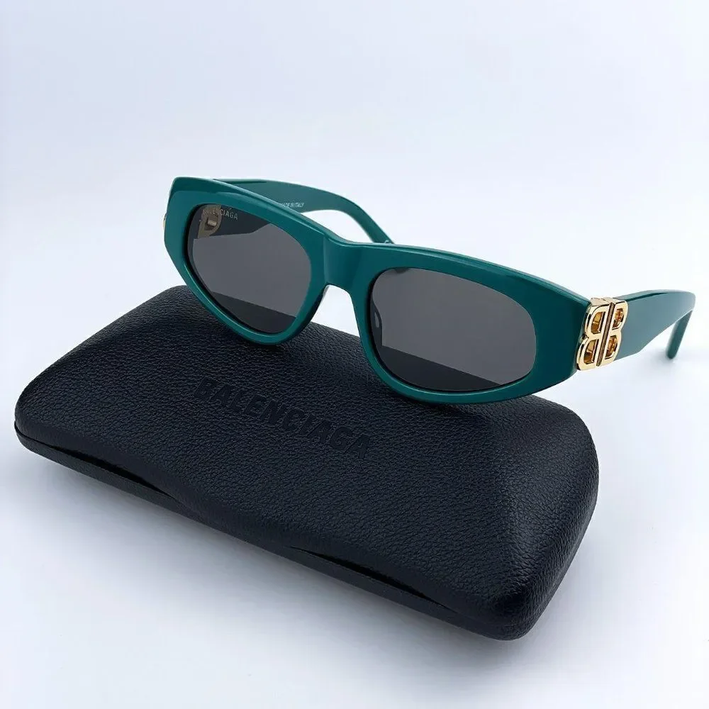 SALE! NEW Balenciaga BB0095S 005 Green Gold Logo Grey Cat Eye Unisex Sunglasses